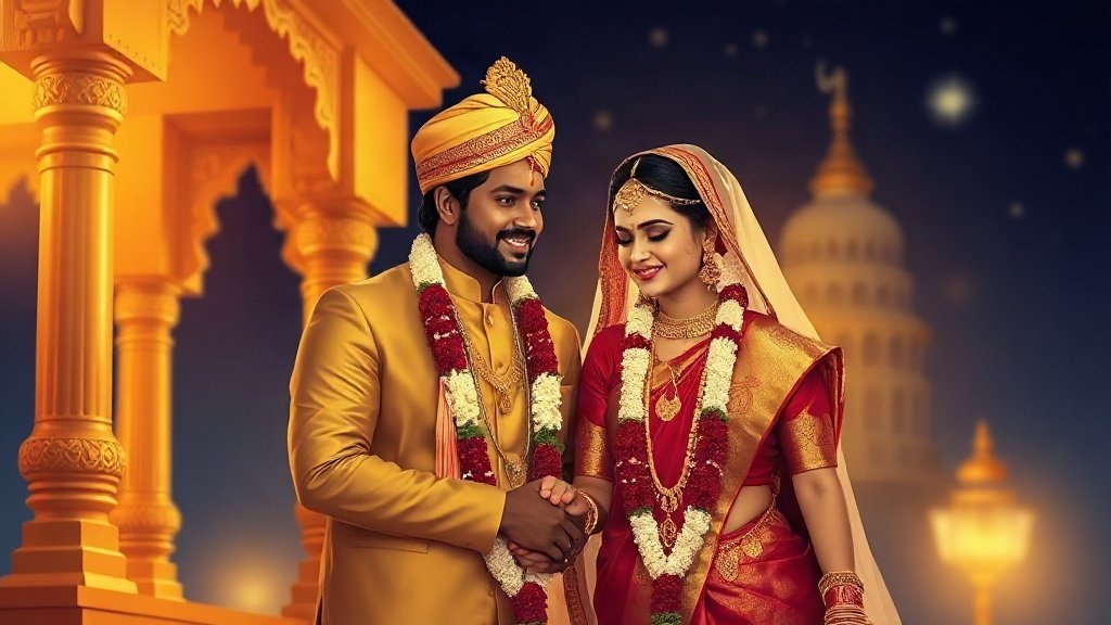 திருமண கோலத்தில் மணமக்கள்